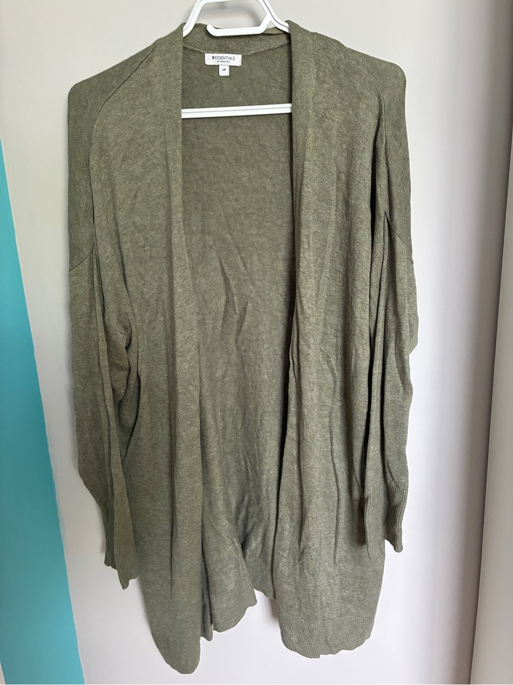 Essentials Olive Green Open-Front Women Cardigan